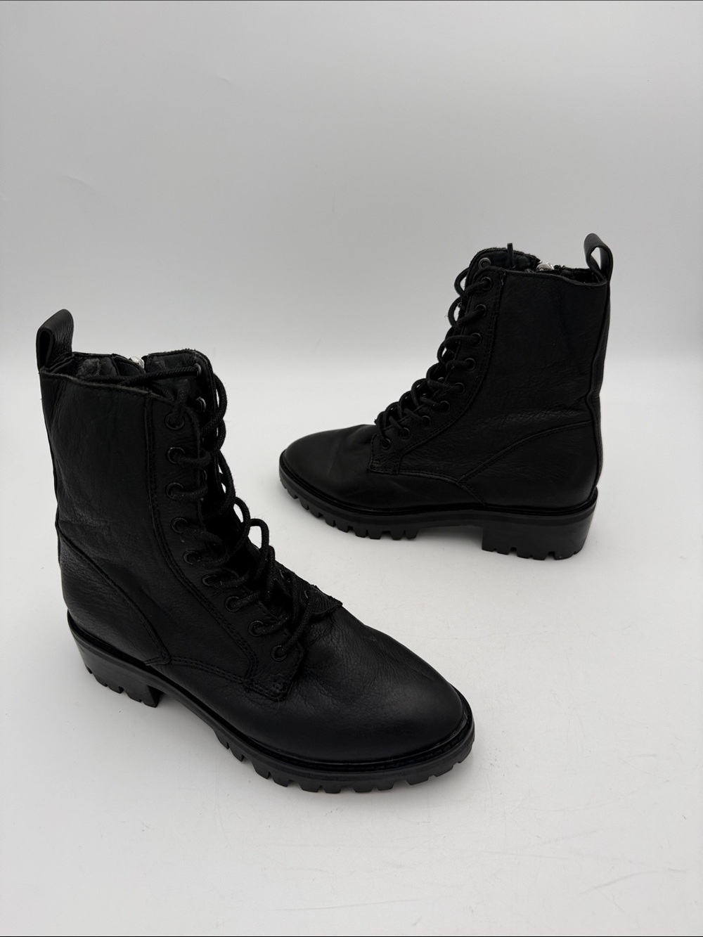 Dolce vita DV Women Black Lace-Up Combat Boots - Sleek Leather 6 Y2K fall retro